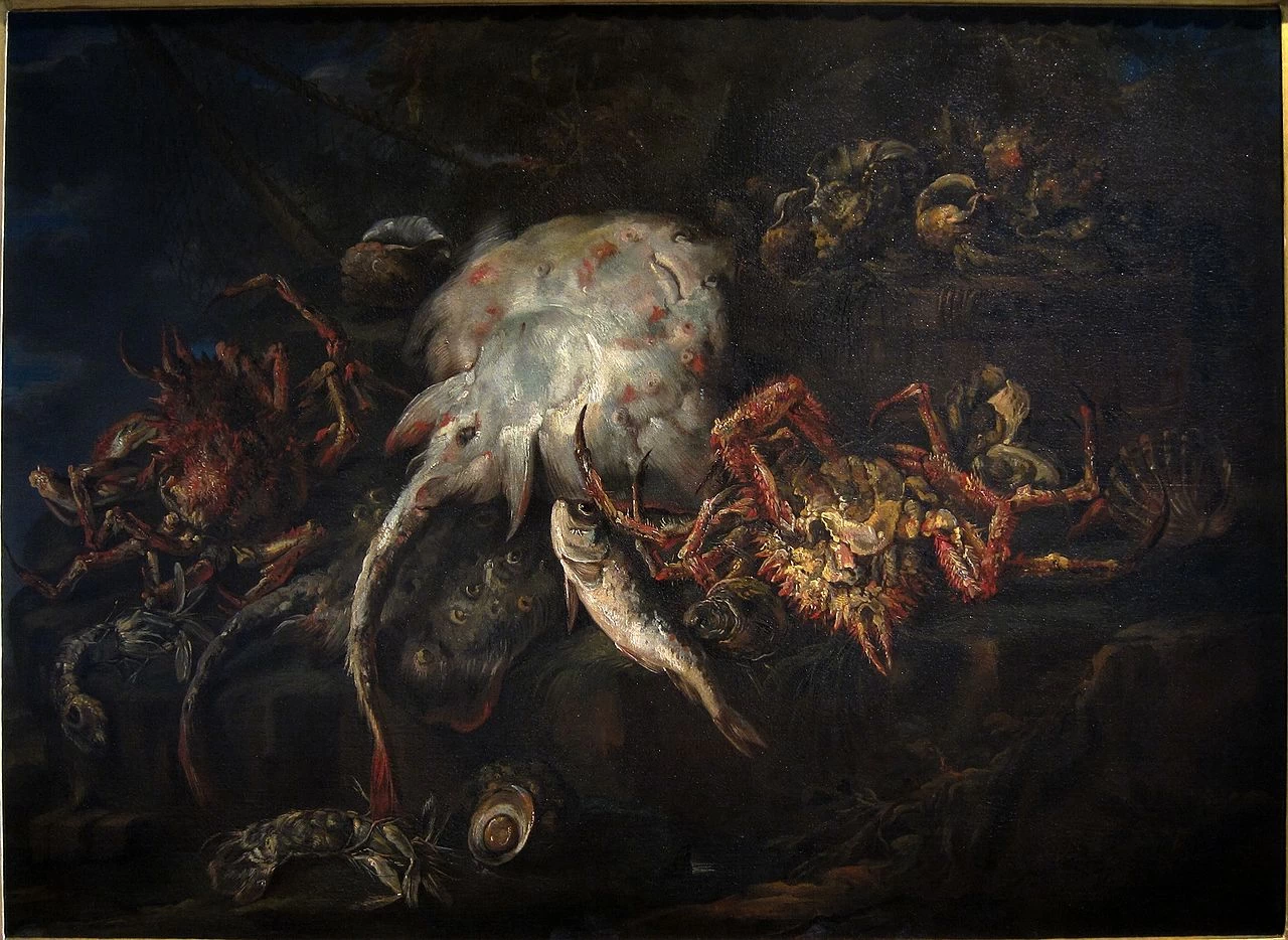 Natura morta con razza e frutti di mare